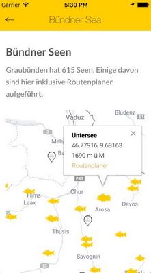 Fahren Sie mit der App zu einem Bündner See